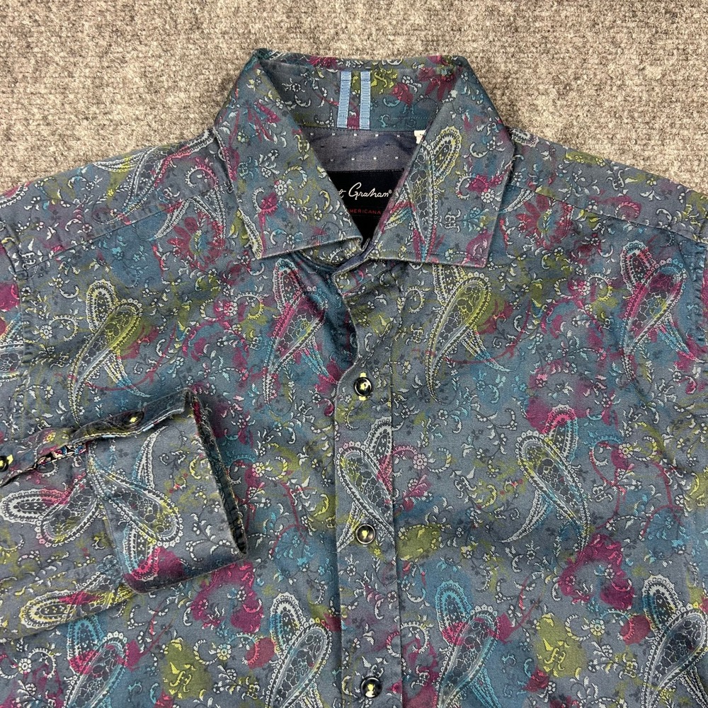 Robert Graham Shirt Men M Blue Paisley Modern Americana Tailored Fit Long Sleeve